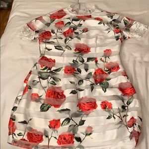 AX Paris. Dress, white, short sleeve. Lace trim.